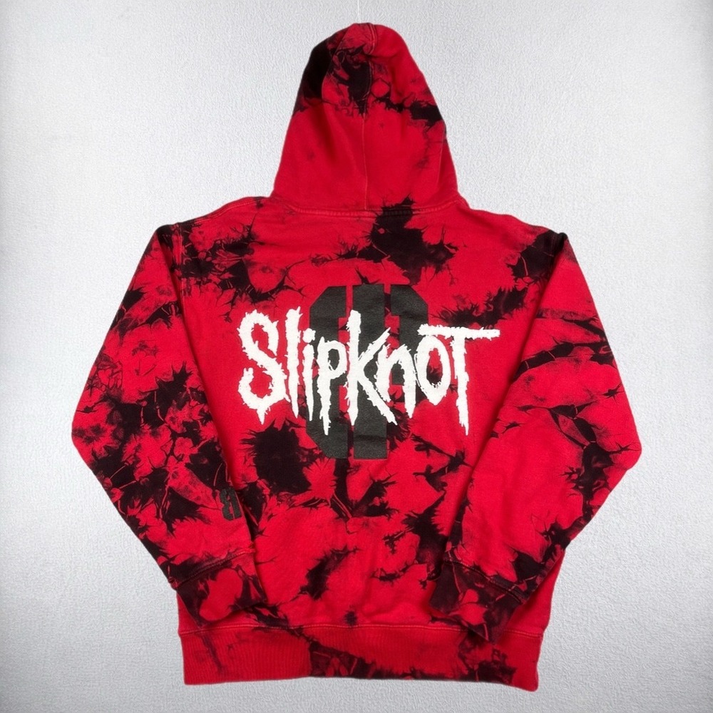 Slipknot Hoodie Mens Medium Red Black Tie Dye Graphic Band Goat Sweatshirt Metal